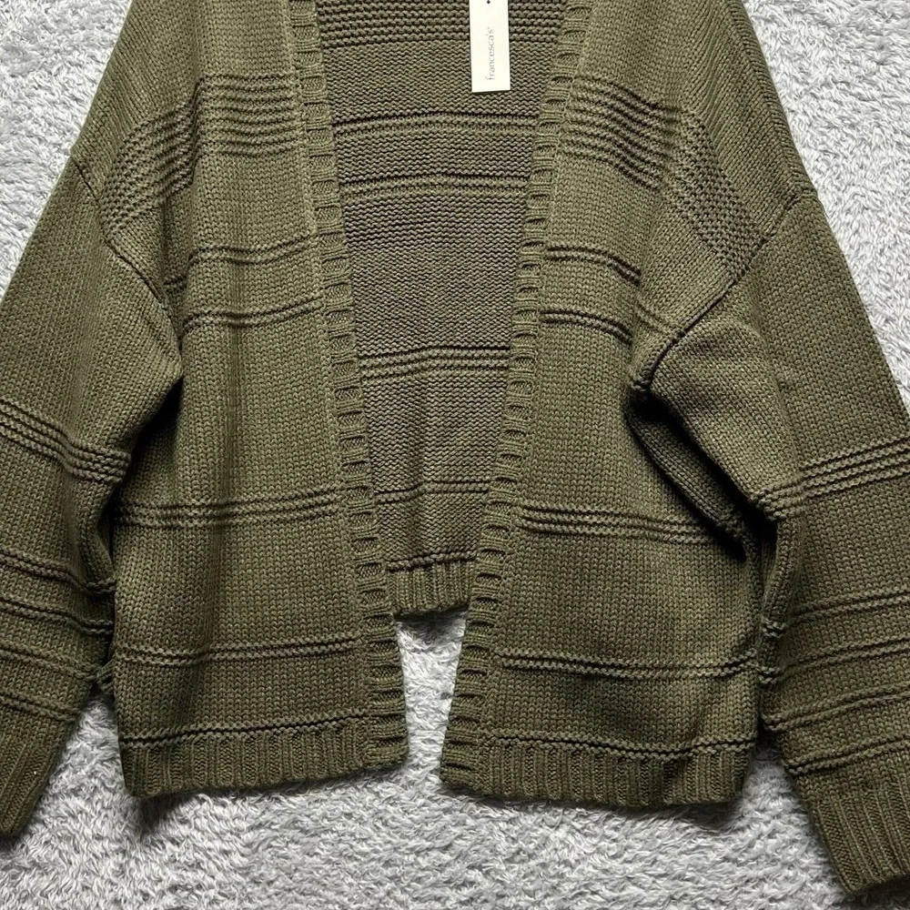 Harper Sweater‎ Cardigan Womens Large Olive Green Open Front Relaxed Francesca - Picture 2 of 12